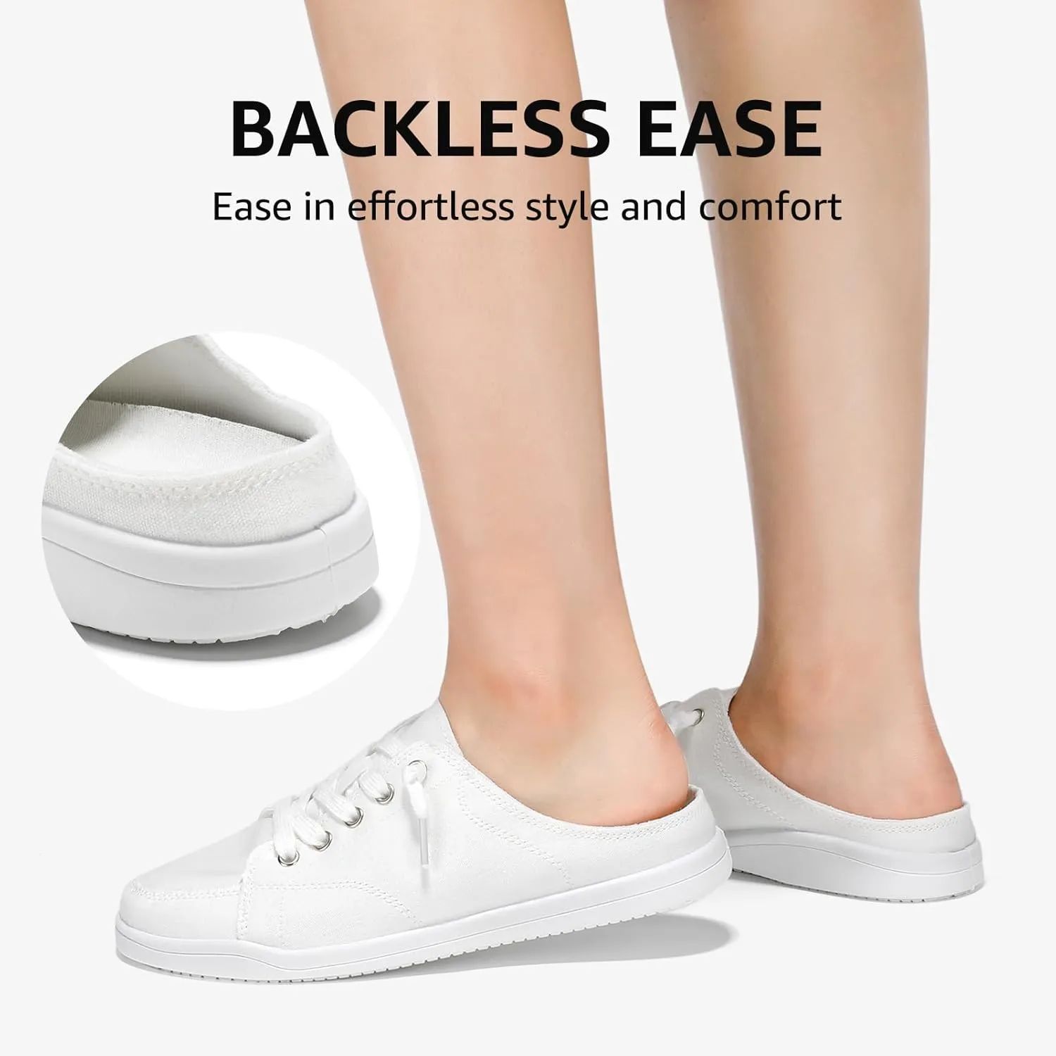 STQ White Slip On Sneakers for Women Memory Foam Backless Canvas Shoes Cute Casual Mules, Vanilla White Size 9