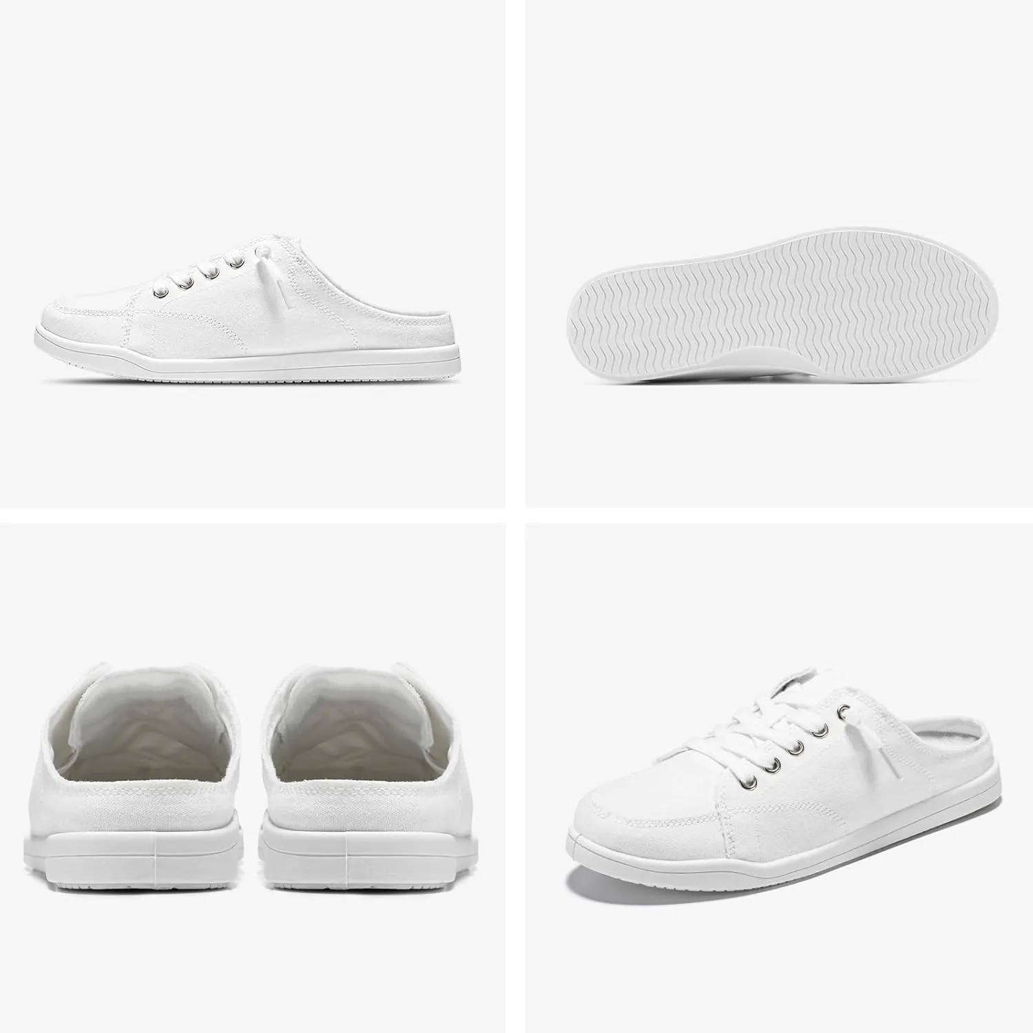 STQ White Slip On Sneakers for Women Memory Foam Backless Canvas Shoes Cute Casual Mules, Vanilla White Size 9