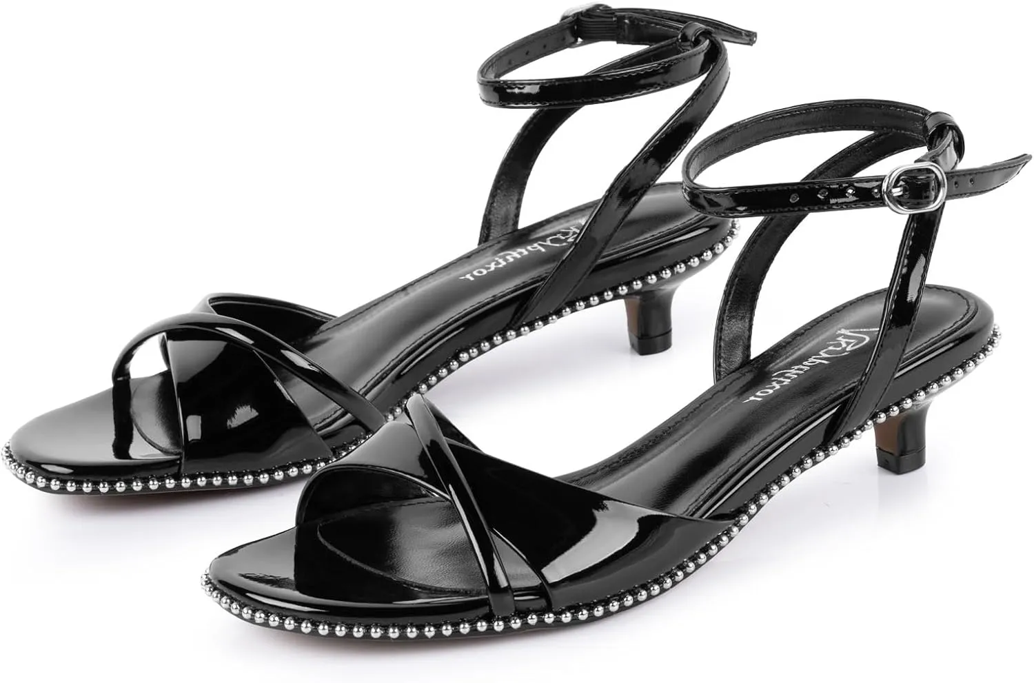 Strappy Heeled Sandals For Women Trendy Kitten Heels Beaded Sandal With Ankle Strap Round Open Toe Comfortable Low Heel Summer Shoes For Work Wedding Dressy