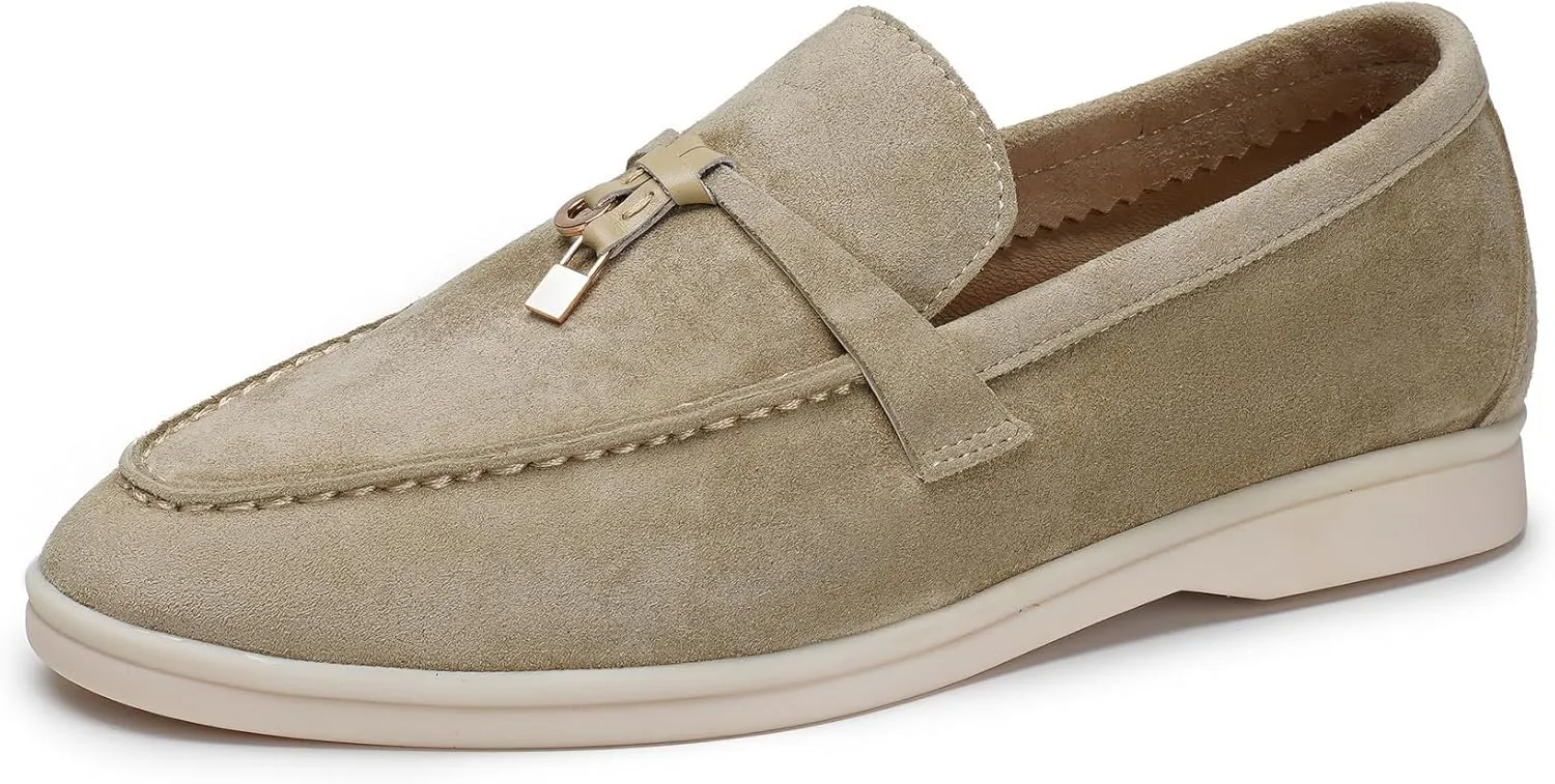 Suede Loafers for Women, Tassel Womens Flats Moccasin Slippers Walking Slip on Shoes Soft Sole Comfortable Spring Summer Mocasines para Mujer Genuine Leather