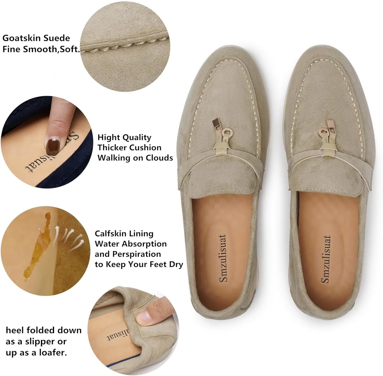Suede Loafers for Women, Tassel Womens Flats Moccasin Slippers Walking Slip on Shoes Soft Sole Comfortable Spring Summer Mocasines para Mujer Genuine Leather