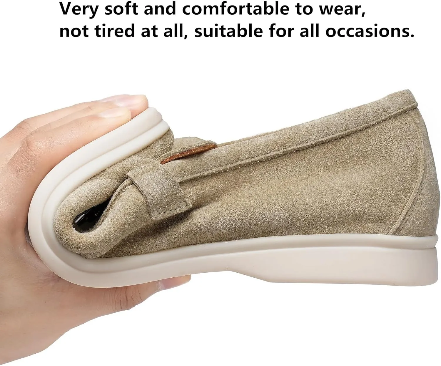 Suede Loafers for Women, Tassel Womens Flats Moccasin Slippers Walking Slip on Shoes Soft Sole Comfortable Spring Summer Mocasines para Mujer Genuine Leather