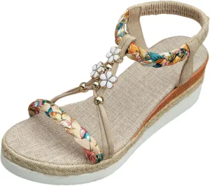Summer Sandals for Women Fashion Casual Bohemian Beach Sandals Comfortable Open Toe Orthopedic Shoes with Arch Support Dressy Elastic Ankle Strap Beach Walking Shoes