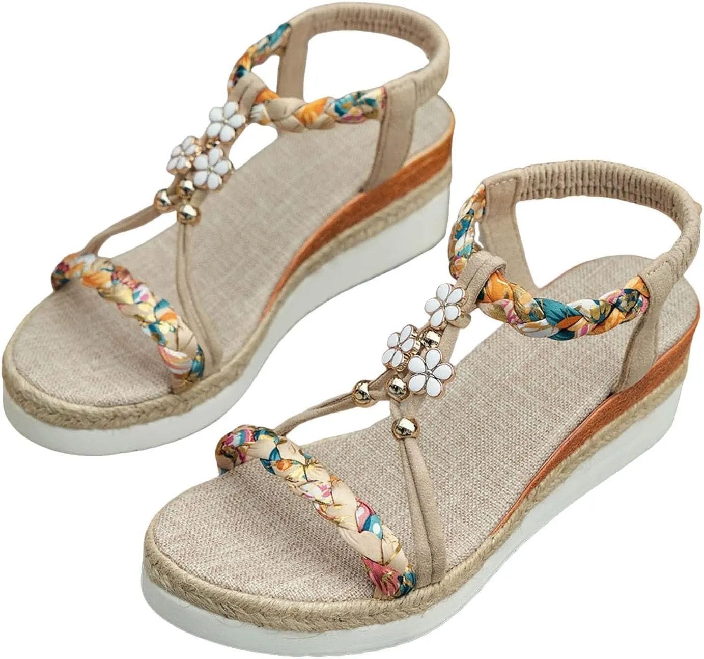 Summer Sandals for Women Fashion Casual Bohemian Beach Sandals Comfortable Open Toe Orthopedic Shoes with Arch Support Dressy Elastic Ankle Strap Beach Walking Shoes