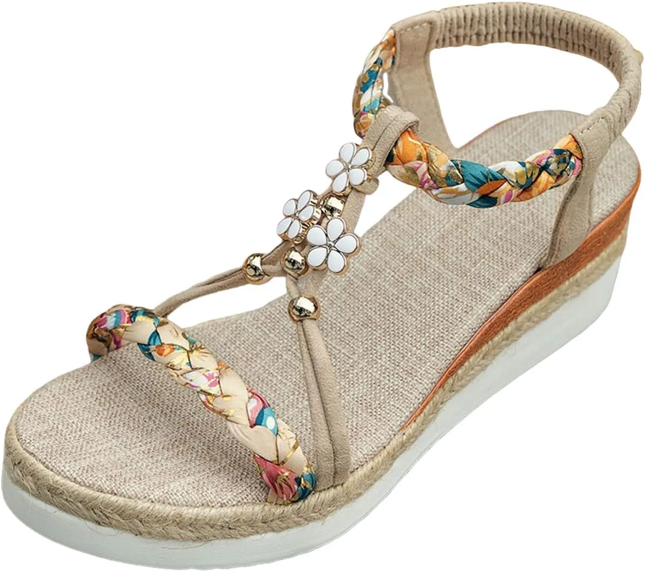 Summer Sandals for Women Fashion Casual Bohemian Beach Sandals Comfortable Open Toe Orthopedic Shoes with Arch Support Dressy Elastic Ankle Strap Beach Walking Shoes