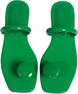 SweatyRocks Women's PU Leather Open Square Toe Thong Sandals Round Decor Outdoor Flat Sandals