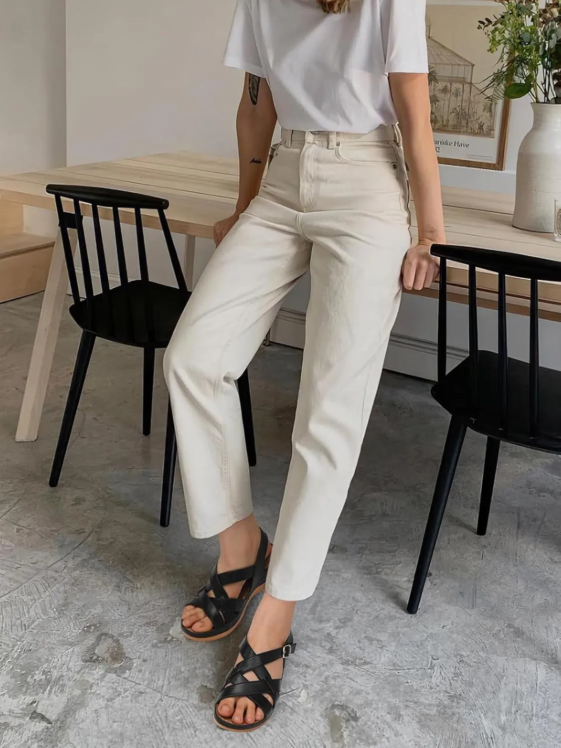 TEMOFON Flat Women Sandals Wide: Black Brown White Leather Summer Sandal - Rubber Sole - Dressy Comfortable Walking Sandal Size 5-11