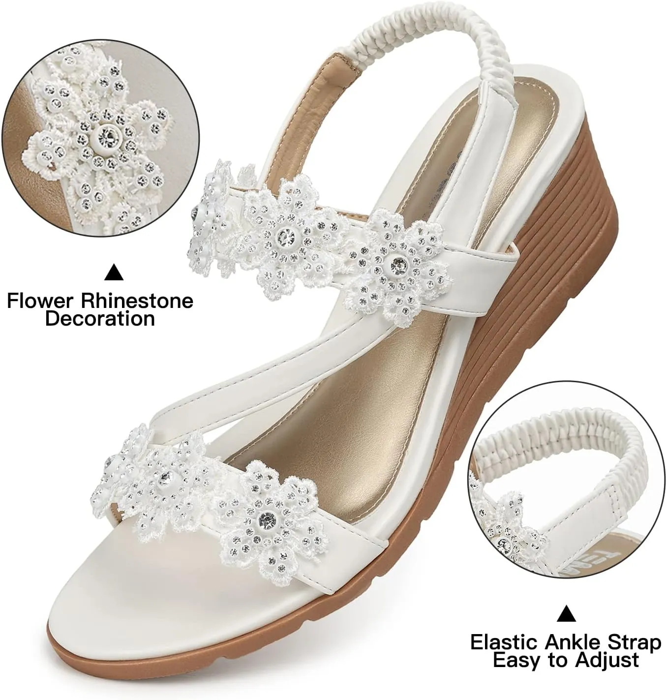 TEMOFON Wedge Sandals for Women Dressy: Summer Open Toe Elastic Ankle Strap - Comfortable Bohemian Low Wedge Sandals