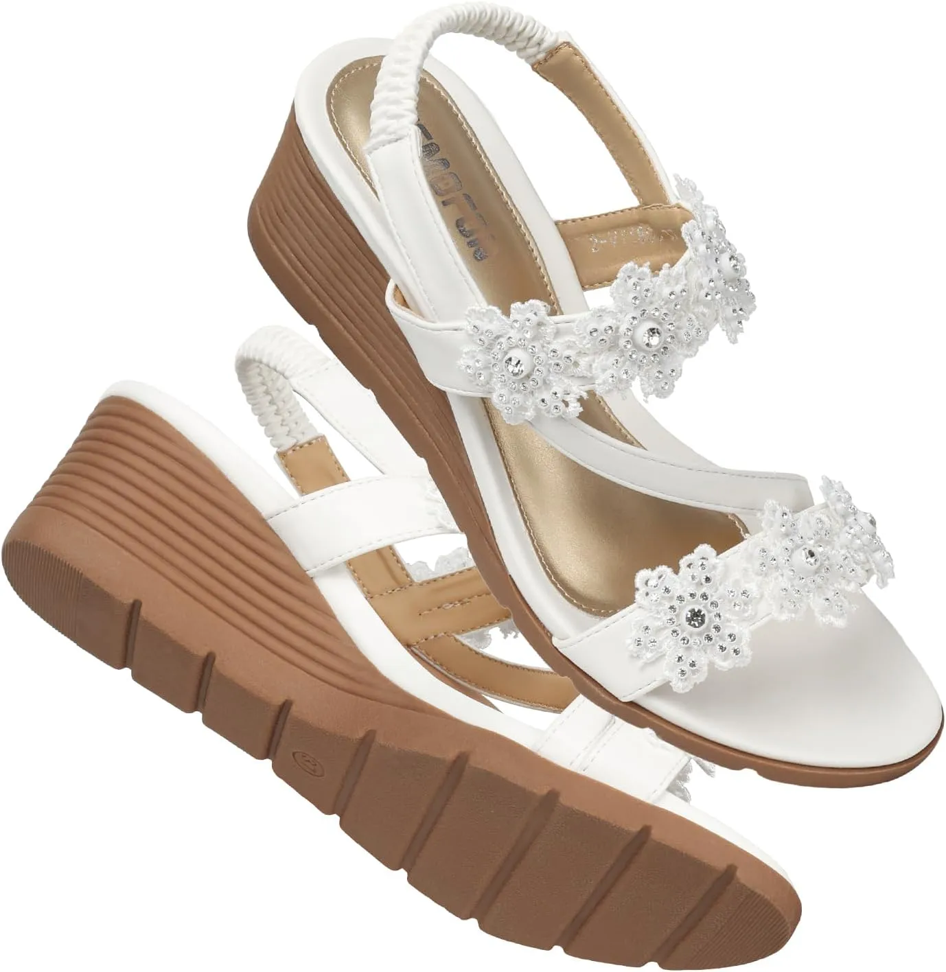 TEMOFON Wedge Sandals for Women Dressy: Summer Open Toe Elastic Ankle Strap - Comfortable Bohemian Low Wedge Sandals