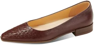 TinaCus Women's Genuine Leather Handmade Weave Pointed Toe Office Loafers Flats Shoes