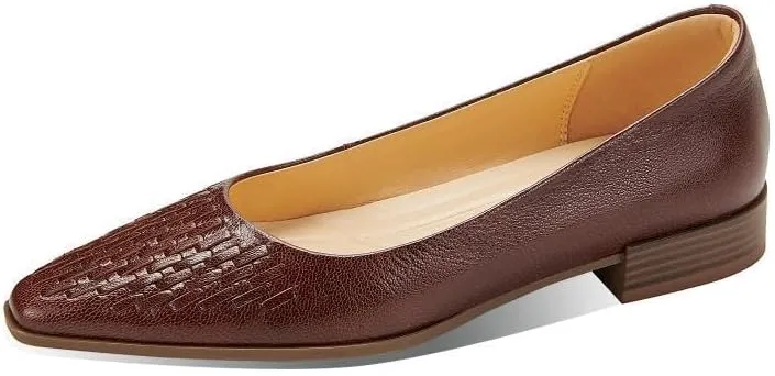 TinaCus Women's Genuine Leather Handmade Weave Pointed Toe Office Loafers Flats Shoes