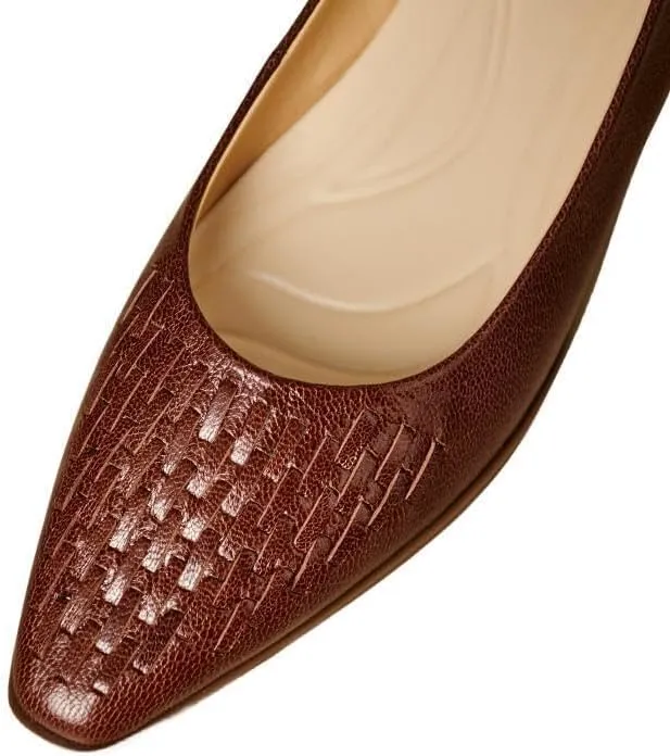 TinaCus Women's Genuine Leather Handmade Weave Pointed Toe Office Loafers Flats Shoes