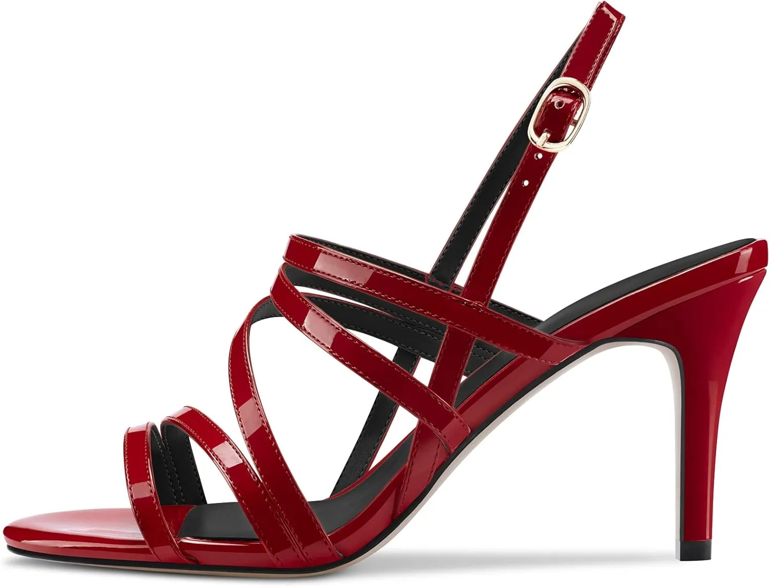 TNYNFBEB Women Mid Heel Peep Open Toe Sandals Ankle Strap Cross-Strap Buckle Prom Party Basic Classic 3.2 Inches Heels