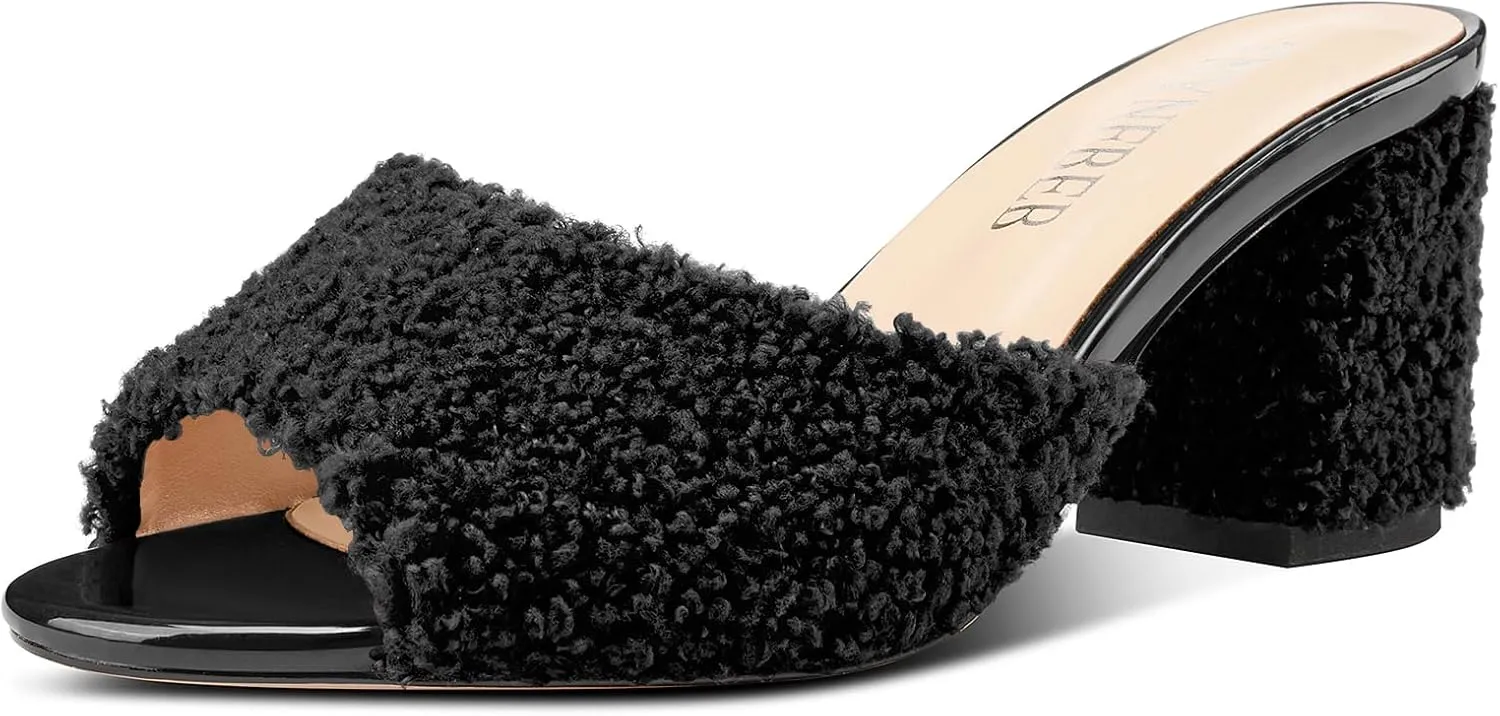 TNYNFBEB Womens Chunky Block Mid Heel Open Toe Sandals Mules Shoes Slip-on Slingback villi Prom Dress 2.6 Inches Heels