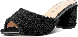 TNYNFBEB Womens Chunky Block Mid Heel Open Toe Sandals Mules Shoes Slip-on Slingback villi Prom Dress 2.6 Inches Heels