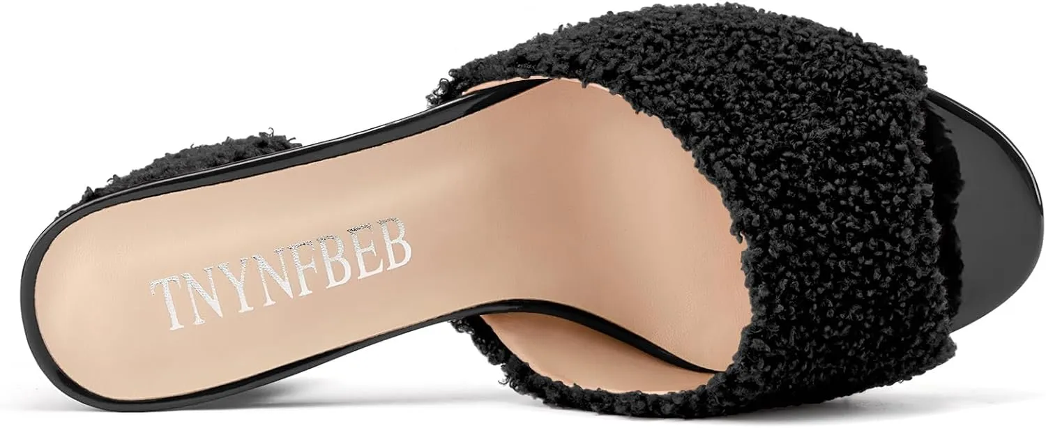 TNYNFBEB Womens Chunky Block Mid Heel Open Toe Sandals Mules Shoes Slip-on Slingback villi Prom Dress 2.6 Inches Heels