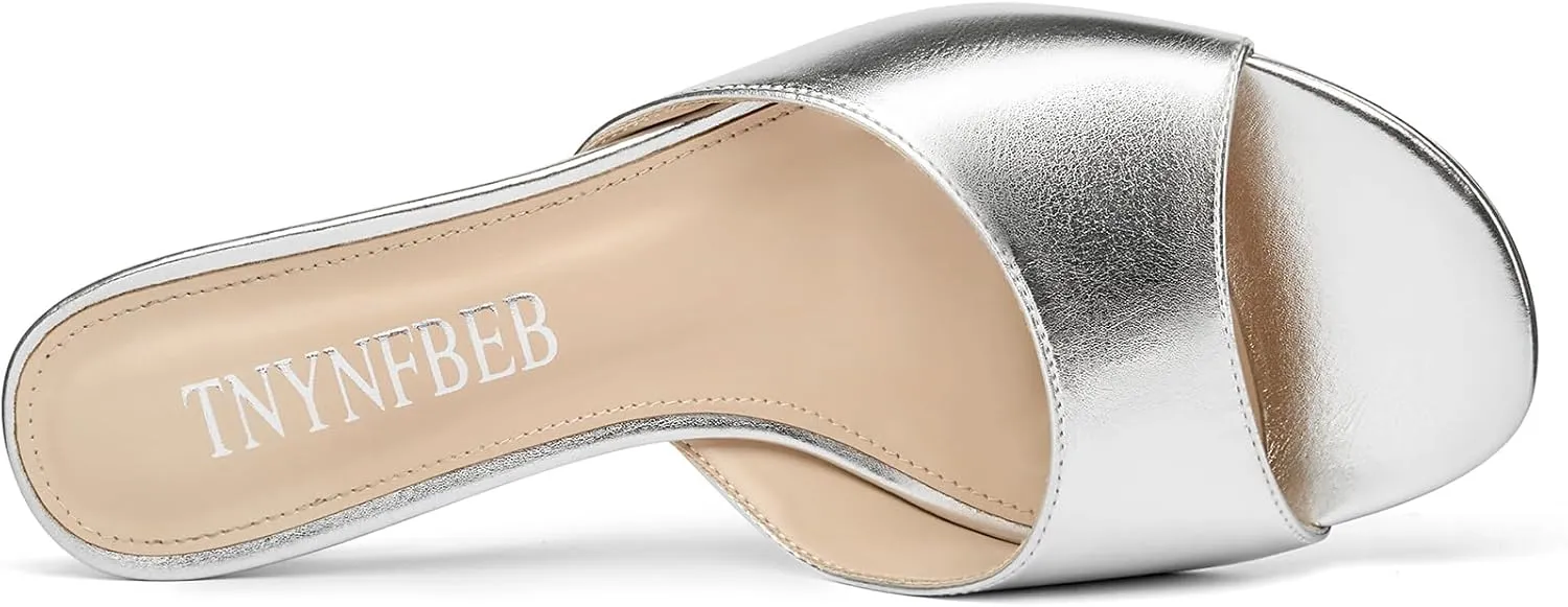 TNYNFBEB Womens Low Kitten Heel Open Toe Sandals Mules Shoes Slingback Prom Party Dress Summer 1.4 Inches Heels