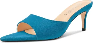TNYNFBEB Womens Mid Heel Pointed Toe Sandals Mules Shoes Slip-on Slingback Prom Party Dress Basic Classic Summer 2.6 Inches Heels