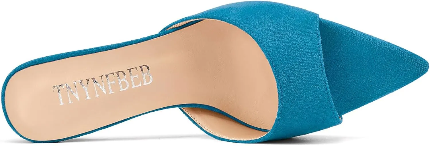 TNYNFBEB Womens Mid Heel Pointed Toe Sandals Mules Shoes Slip-on Slingback Prom Party Dress Basic Classic Summer 2.6 Inches Heels