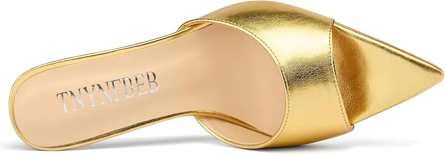 TNYNFBEB Womens Stiletto High Heel Pointed Open Toe Sandals Mules Shoes Slingback Slip-on Prom Party Dress Summer 3.9 Inches Heels