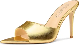TNYNFBEB Womens Stiletto High Heel Pointed Open Toe Sandals Mules Shoes Slingback Slip-on Prom Party Dress Summer 3.9 Inches Heels