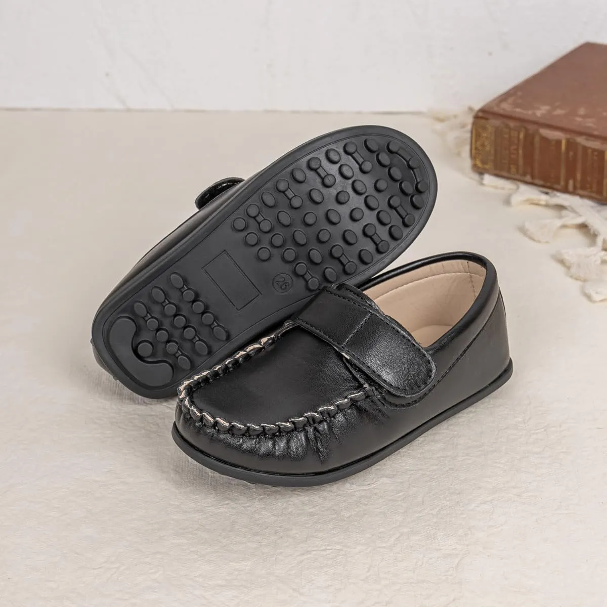 Toddler Boys Girls Leather Loafers,Little Kids Soft Slip-On Dress Shoes,Moccasins Flat Boat Shoes Casual Daily Walking Wedding Church School