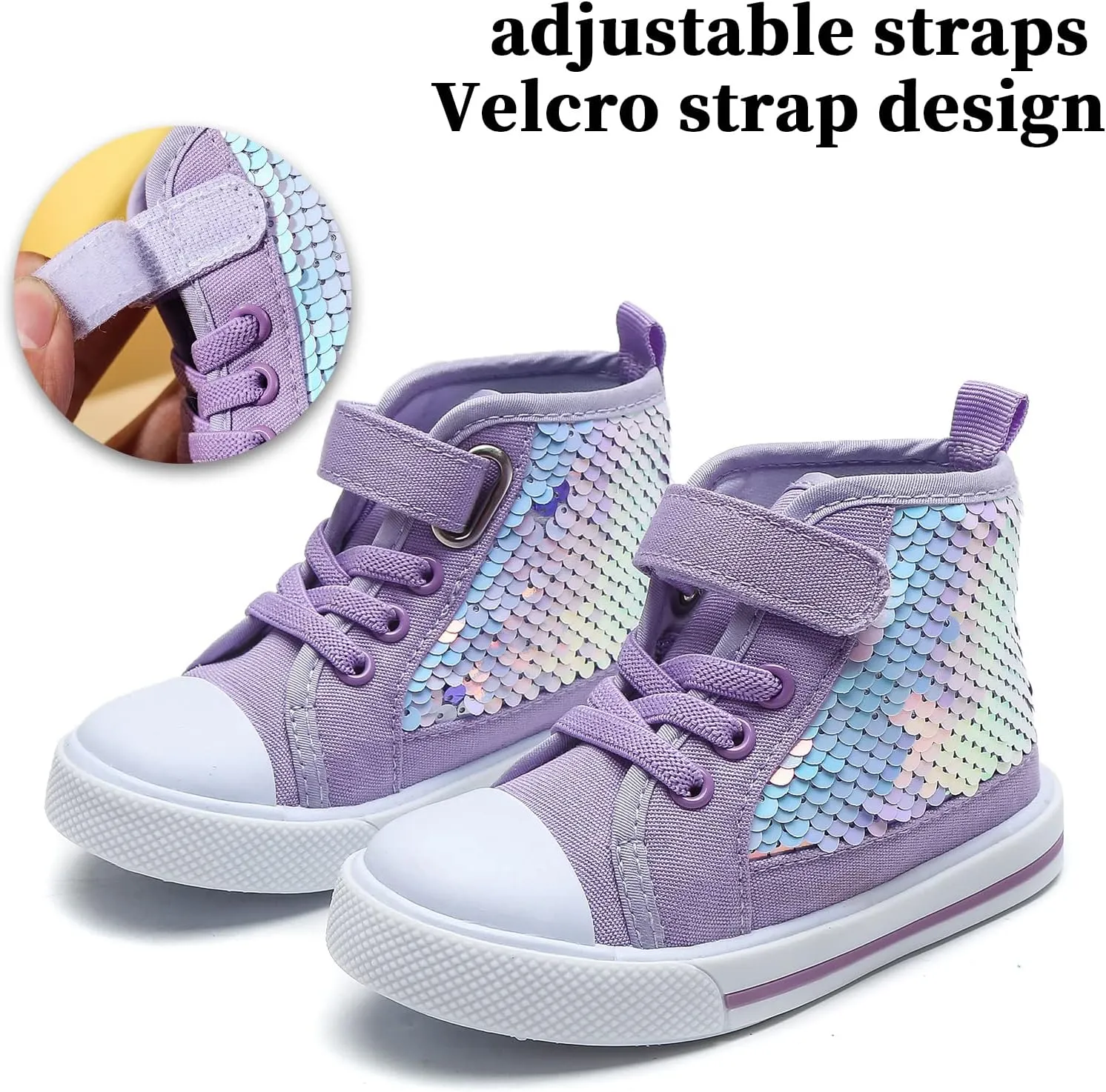 Toddler Girls Sneakers Kids High Top Casual Canvas Shoes with Sparkle Color Change Flipping Sequins