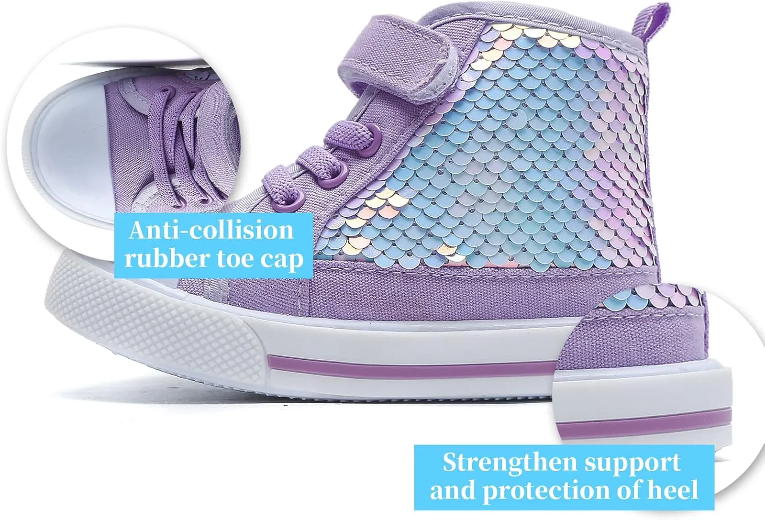 Toddler Girls Sneakers Kids High Top Casual Canvas Shoes with Sparkle Color Change Flipping Sequins
