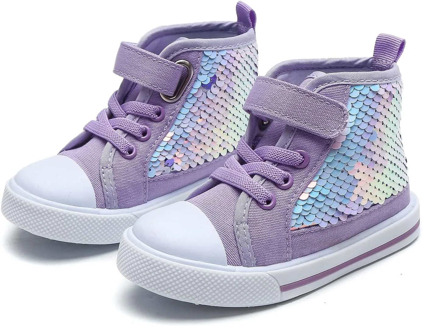 Toddler Girls Sneakers Kids High Top Casual Canvas Shoes with Sparkle Color Change Flipping Sequins