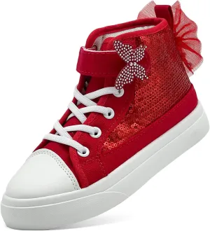 Toddler Sneakers for Girls Boys Canvas High Top Kids Fashion Sparkle Sequins Bow Shoes Running Walking Casual Shoes
