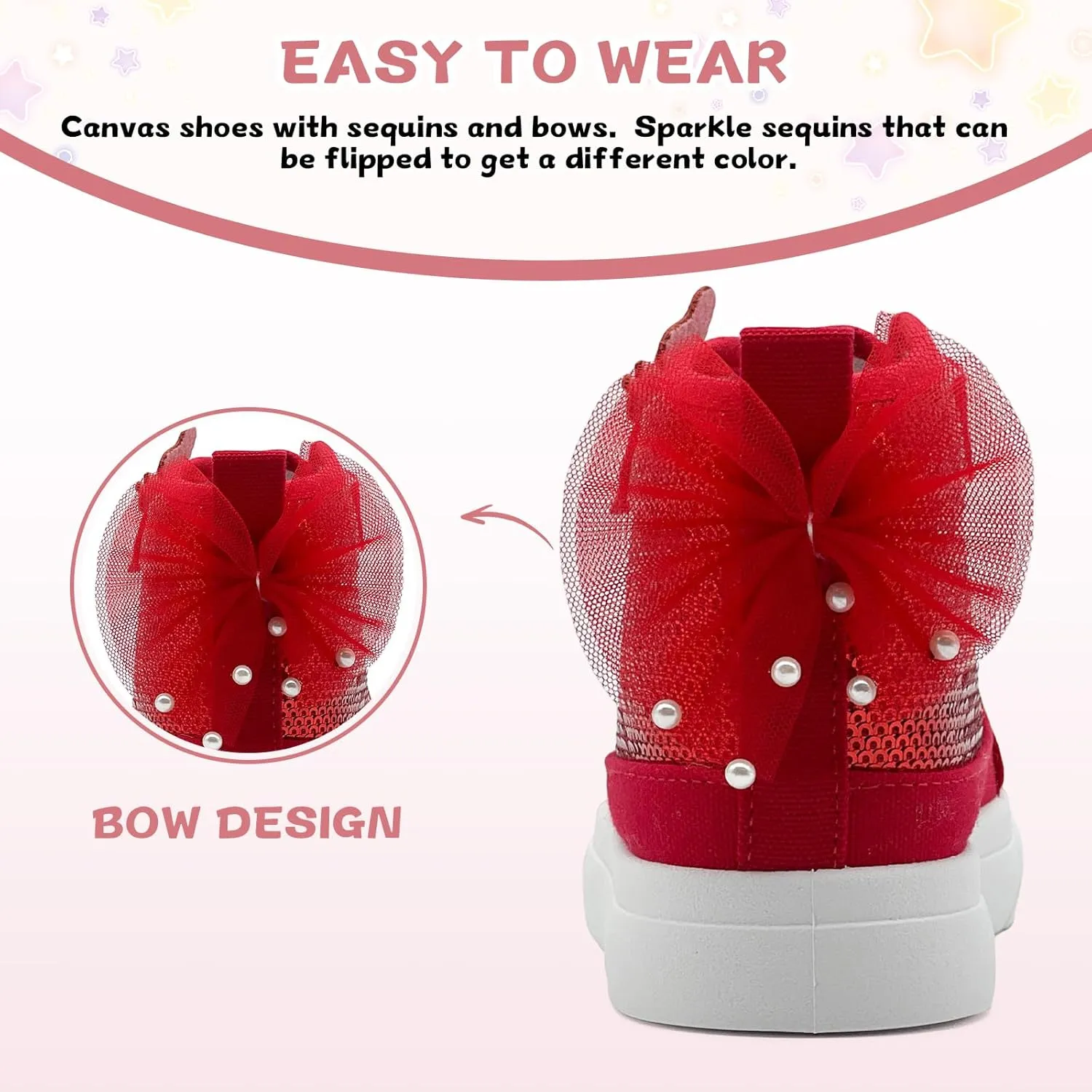 Toddler Sneakers for Girls Boys Canvas High Top Kids Fashion Sparkle Sequins Bow Shoes Running Walking Casual Shoes