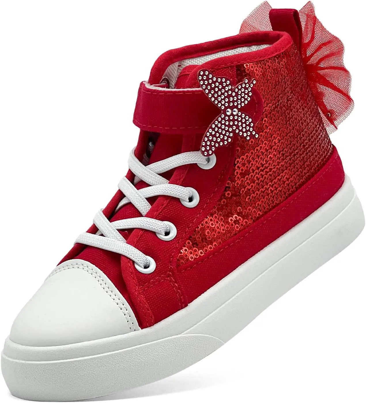 Toddler Sneakers for Girls Boys Canvas High Top Kids Fashion Sparkle Sequins Bow Shoes Running Walking Casual Shoes