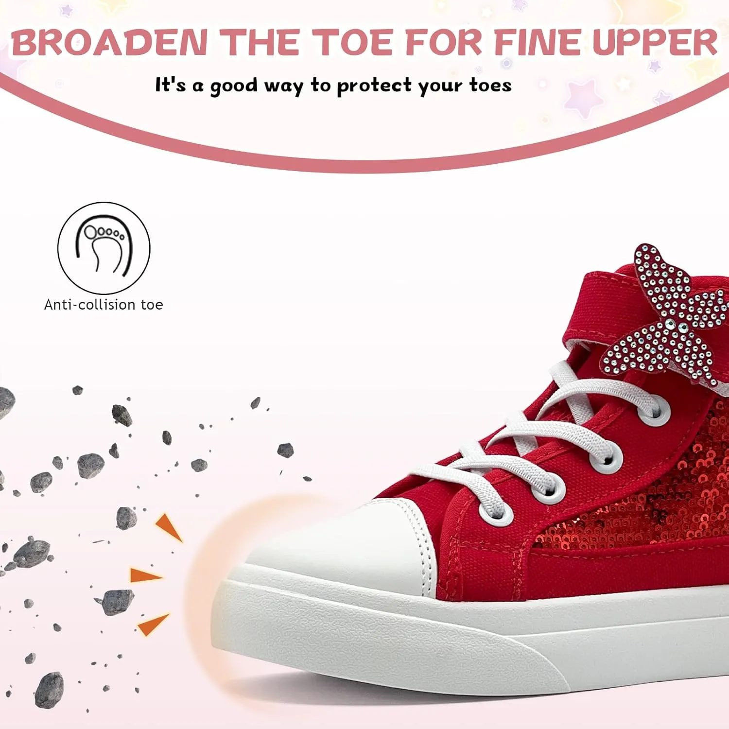Toddler Sneakers for Girls Boys Canvas High Top Kids Fashion Sparkle Sequins Bow Shoes Running Walking Casual Shoes