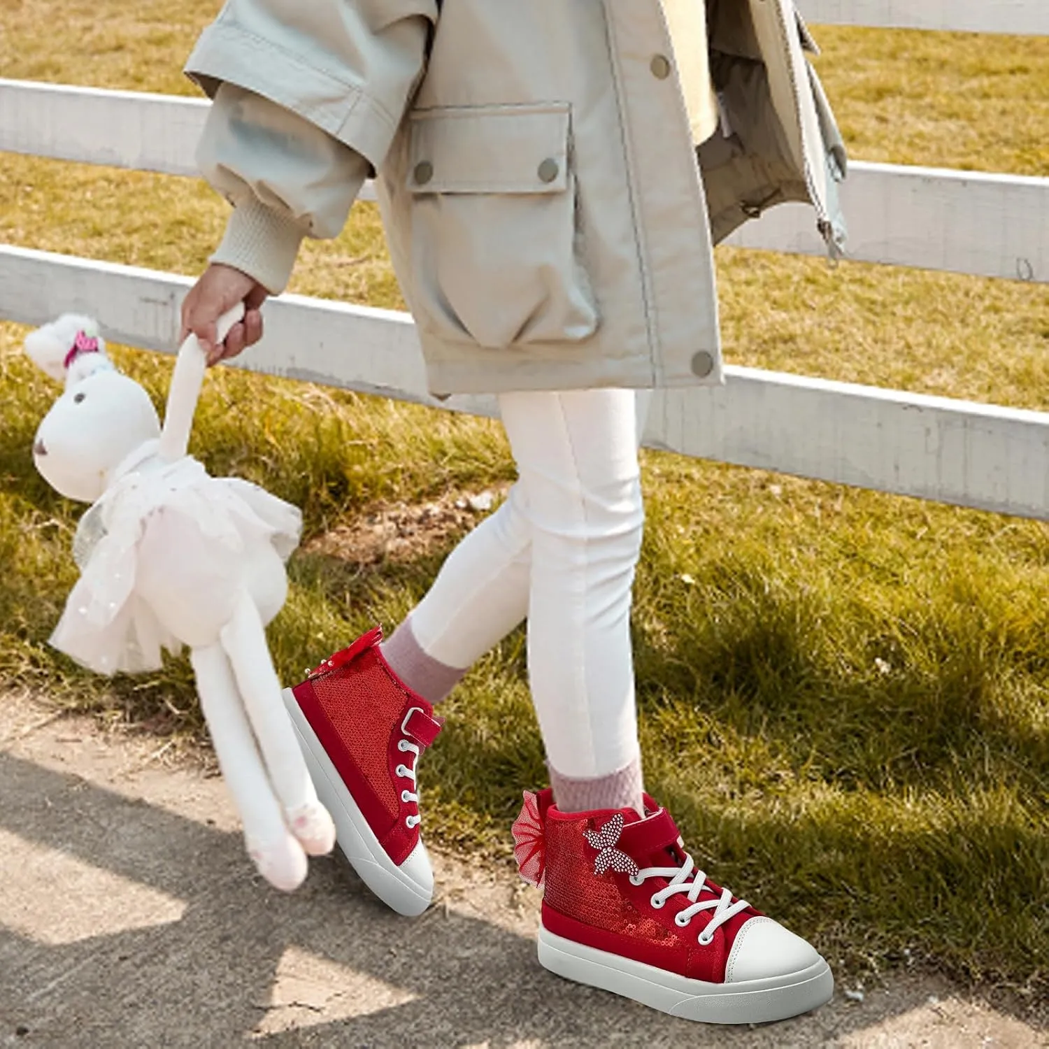 Toddler Sneakers for Girls Boys Canvas High Top Kids Fashion Sparkle Sequins Bow Shoes Running Walking Casual Shoes