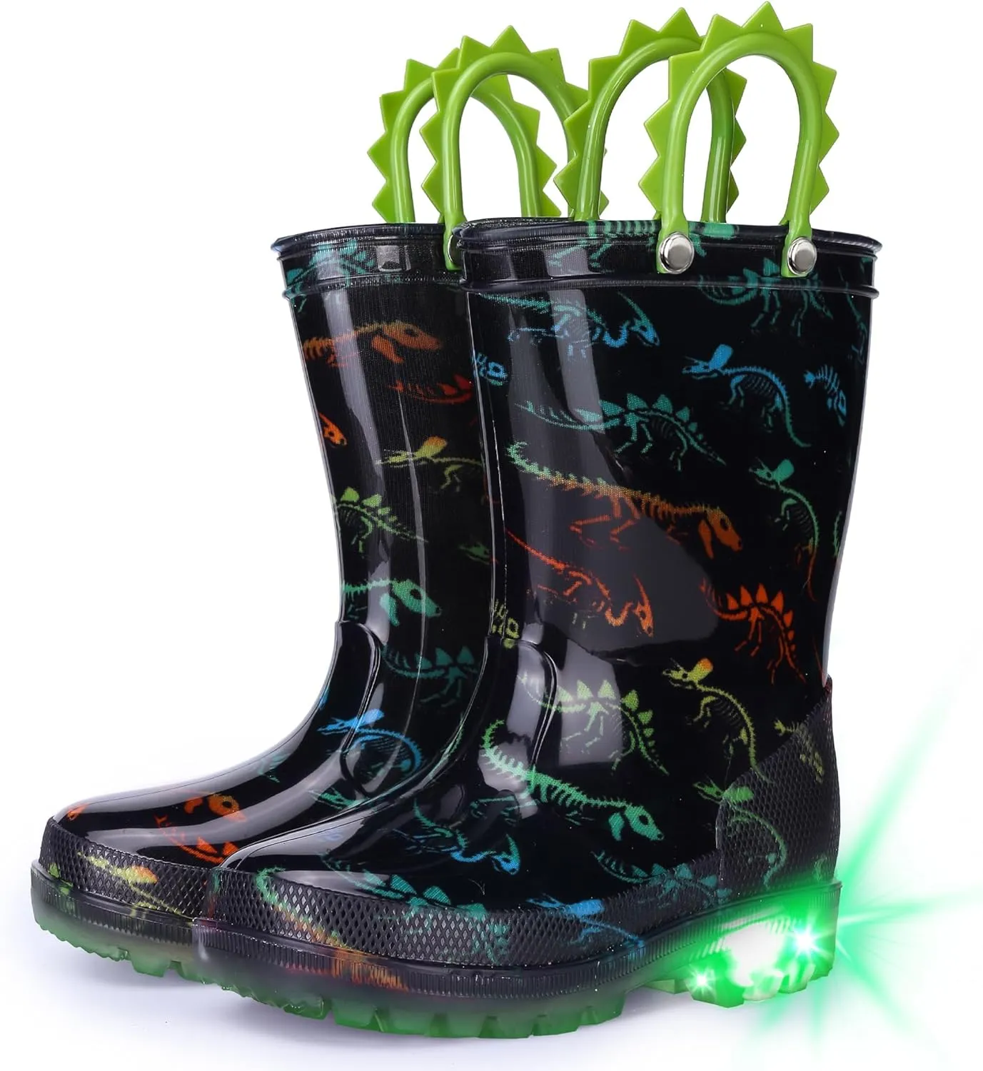 Toddlers Kids Rain Boots - Light Up Rain Boots for Boys Waterproof Outdoor Shoes with Easy-On Handles