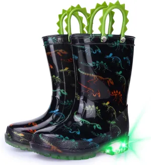 Toddlers Kids Rain Boots - Light Up Rain Boots for Boys Waterproof Outdoor Shoes with Easy-On Handles