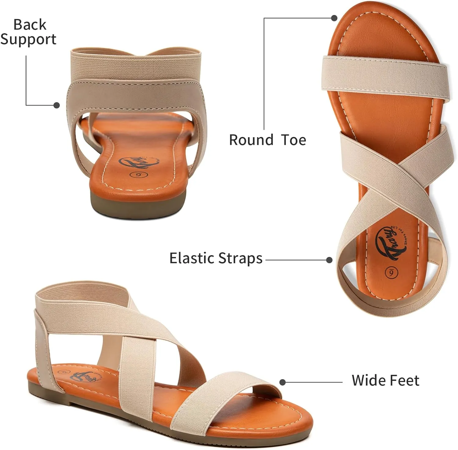 Trary Sandals Women, Womens Sandals, Flat Sandals for Women Dressy Summer, Women's Sandals, Elastic Sandals for Women, Cute Sandals, Open Toe Dress Sandals,Wide Sandles Womans, Sandalias Para Mujer