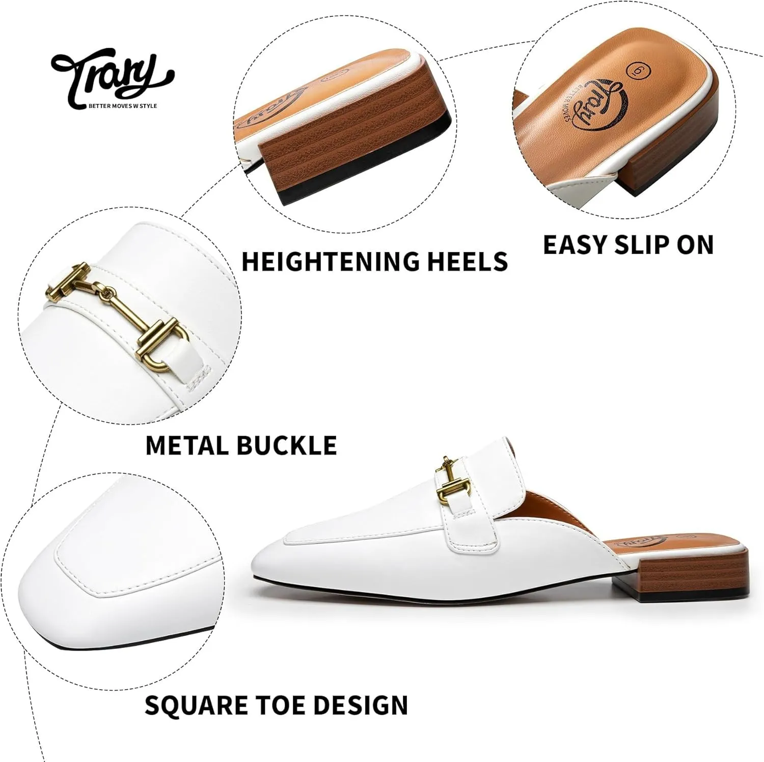 Trary Women's Mules & Loafers, Black Square Toe Mules, Classic Dressy & Casual Comfortable Shoes