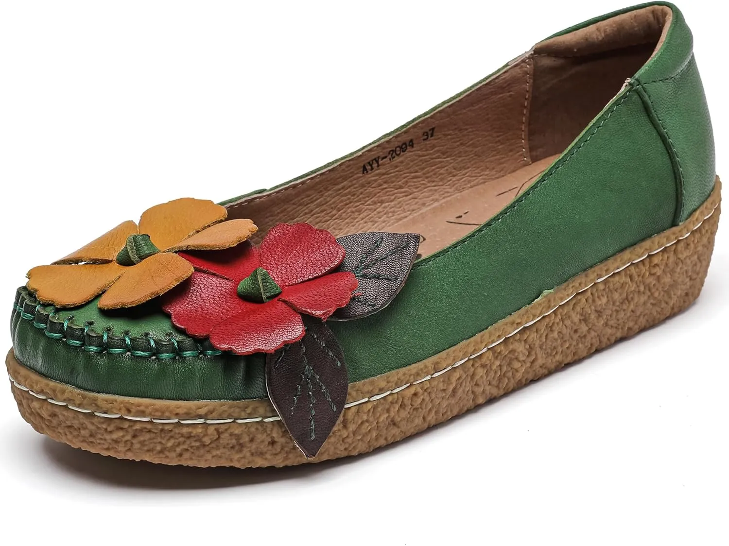 Trsorini Women's Casual Loafers Slip on Multi Color Stitching Leather Shoes Daily Walking