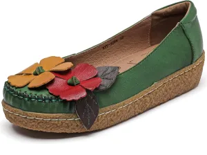 Trsorini Women's Casual Loafers Slip on Multi Color Stitching Leather Shoes Daily Walking