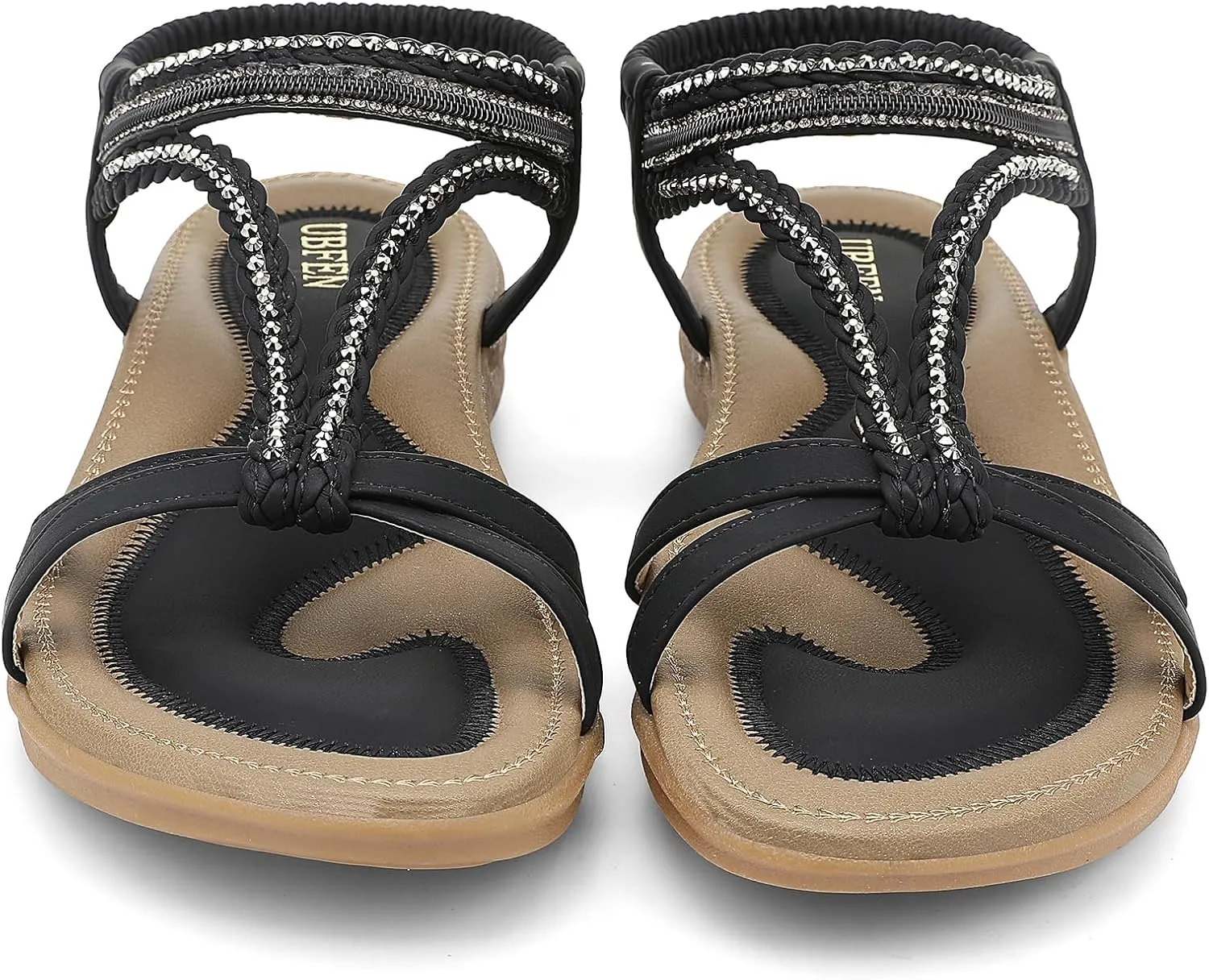 UBFEN Womens Bohemian Flat Sandals With Back Strap Summer Beach Comfortable Bling