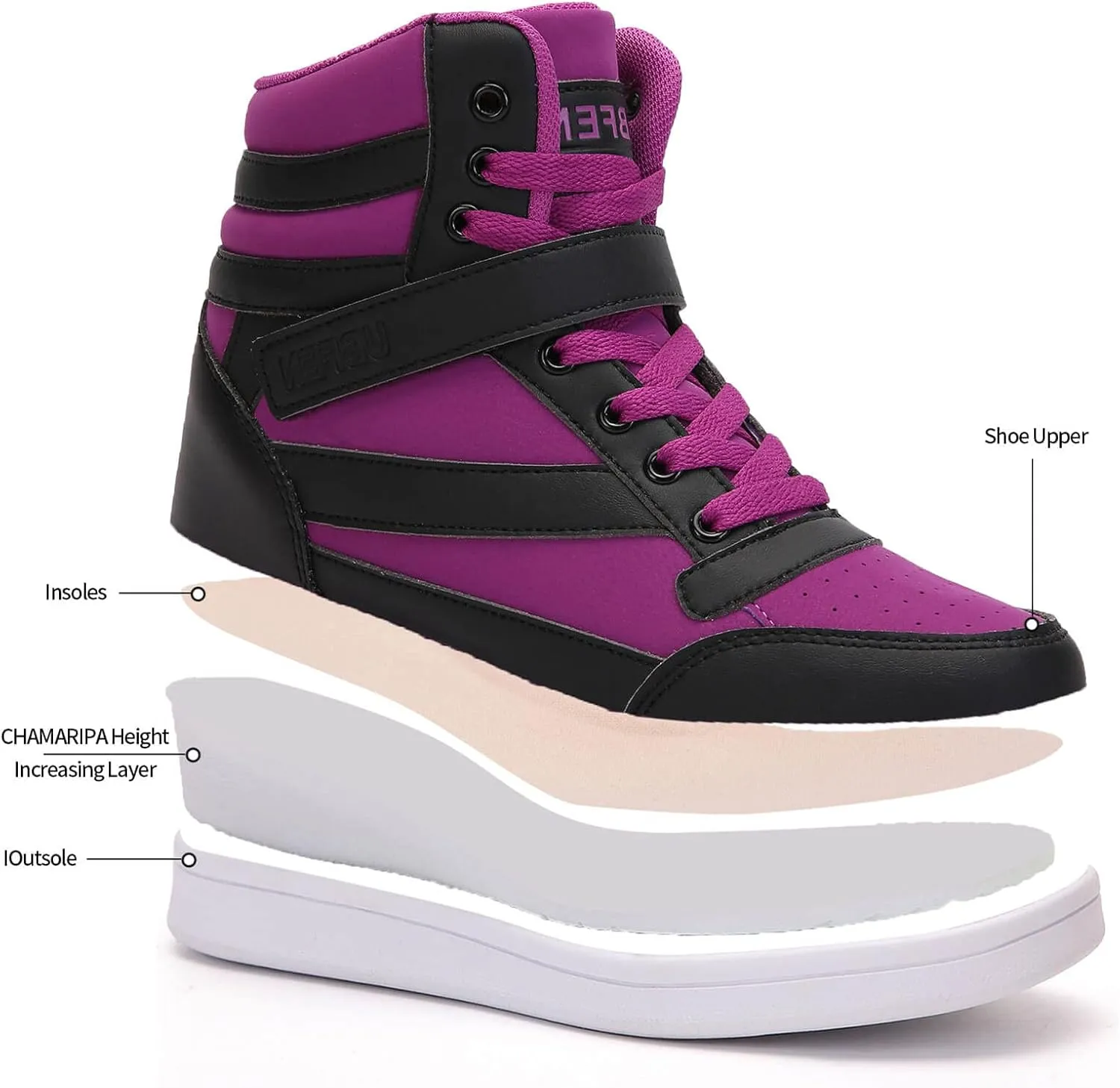 UBFEN Womens High Top Ankle Support Sneakers Vibrant Colour Hidden Wedge Heel Retro 80s Tennis Shoes for Girls Cosplay Removable Insole Backpacking Boots