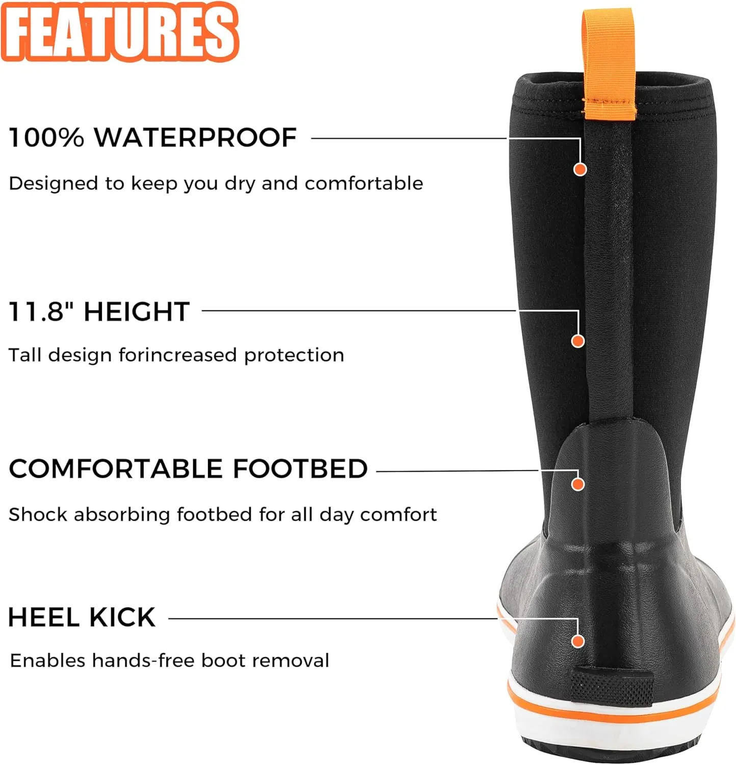 Ubon Rubber Rain Boots for Men Mid Calf Waterproof Fishing Garden Work Deck Boots Non Slip
