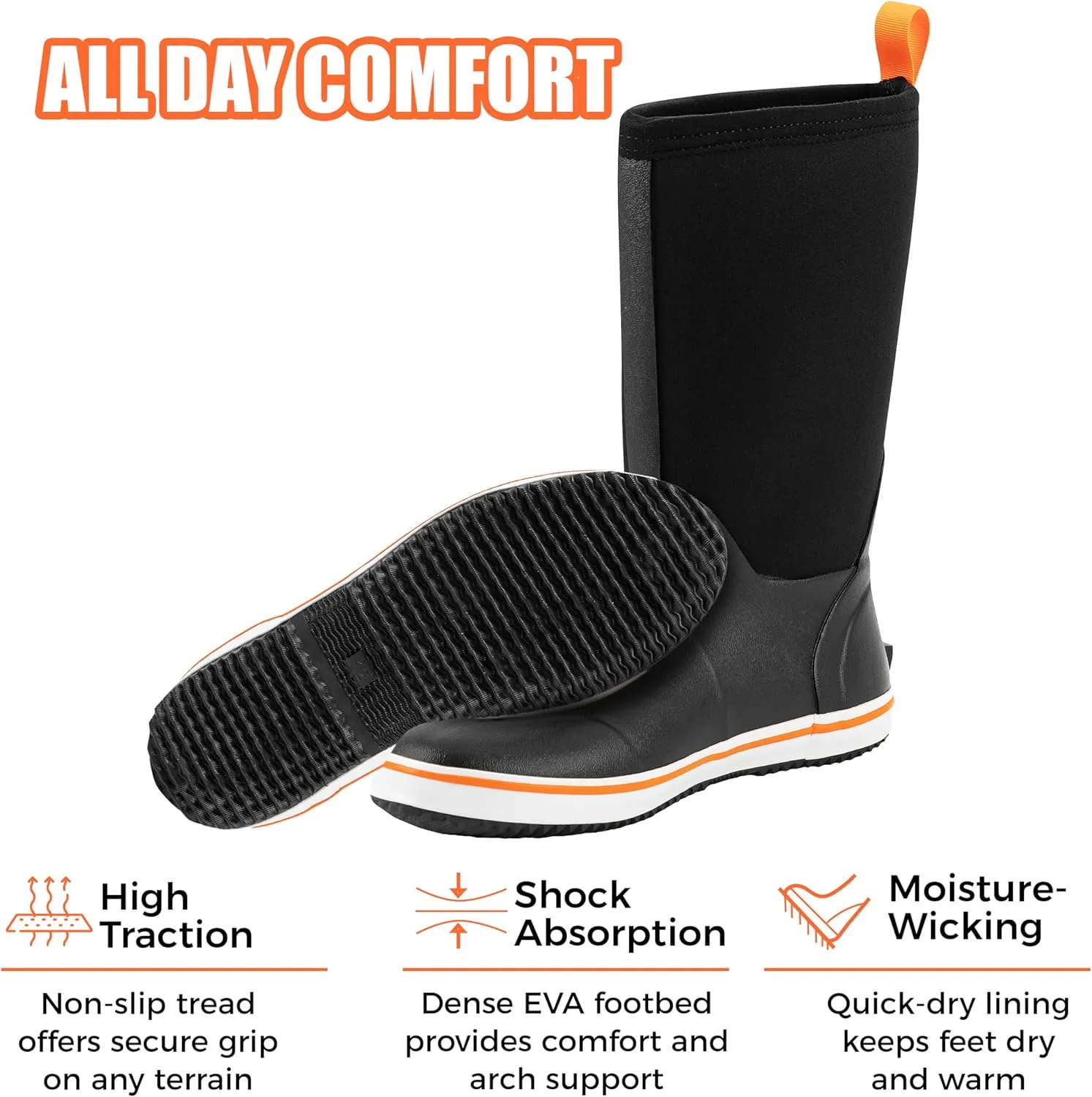 Ubon Rubber Rain Boots for Men Mid Calf Waterproof Fishing Garden Work Deck Boots Non Slip