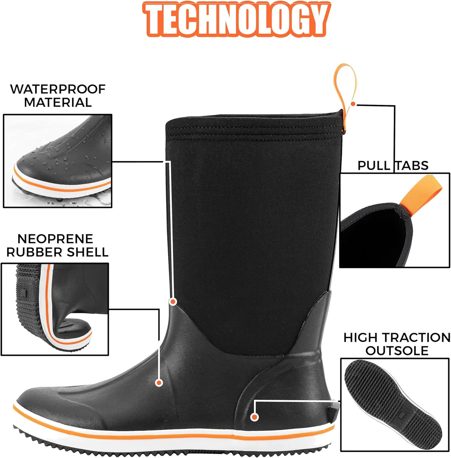 Ubon Rubber Rain Boots for Men Mid Calf Waterproof Fishing Garden Work Deck Boots Non Slip