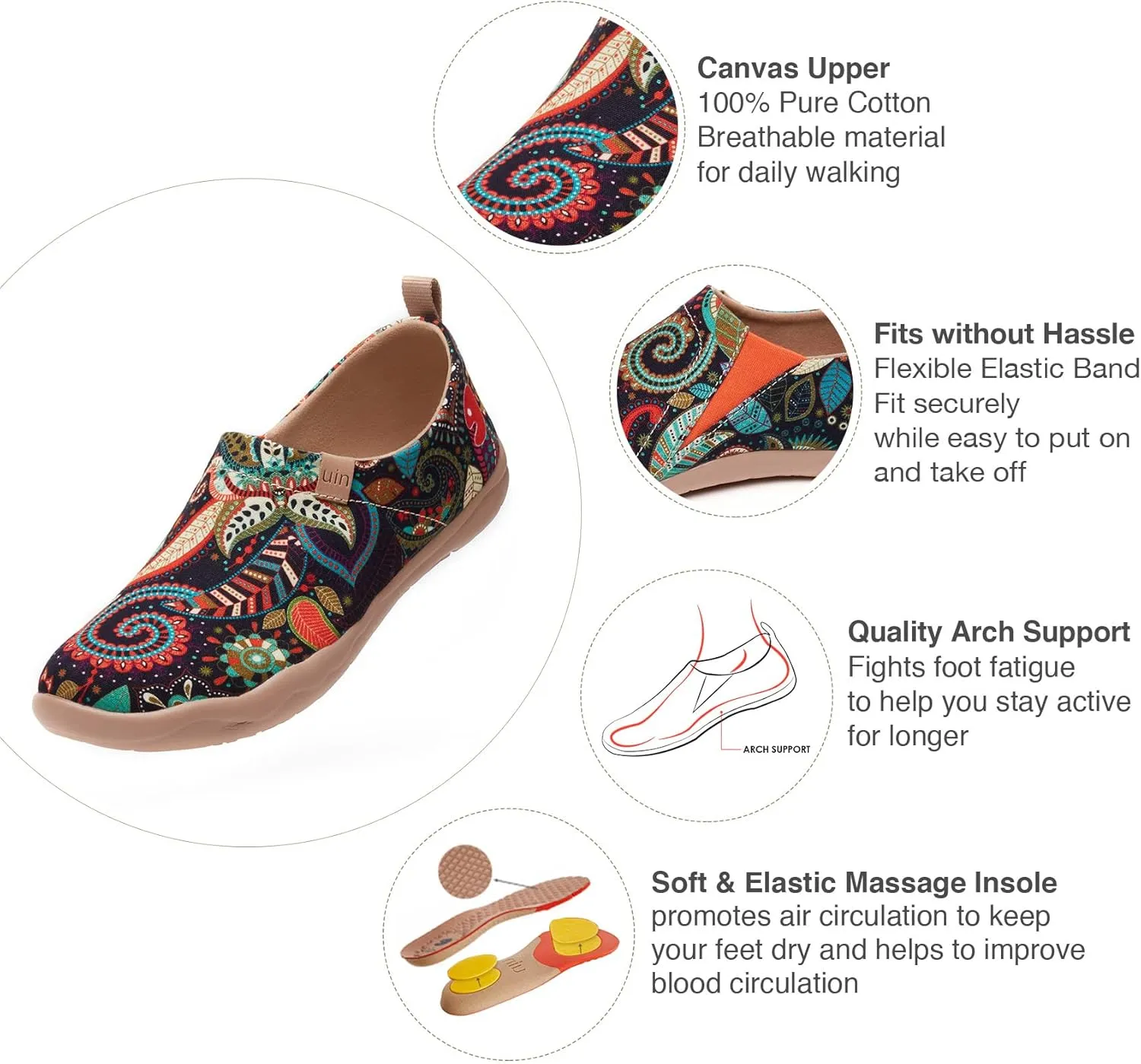 UIN Women's Blossom Slip On Shoes Colorful Comfortable Lightweight Art Travel Sneakers Casual Floral Stylish Everyday Loafers