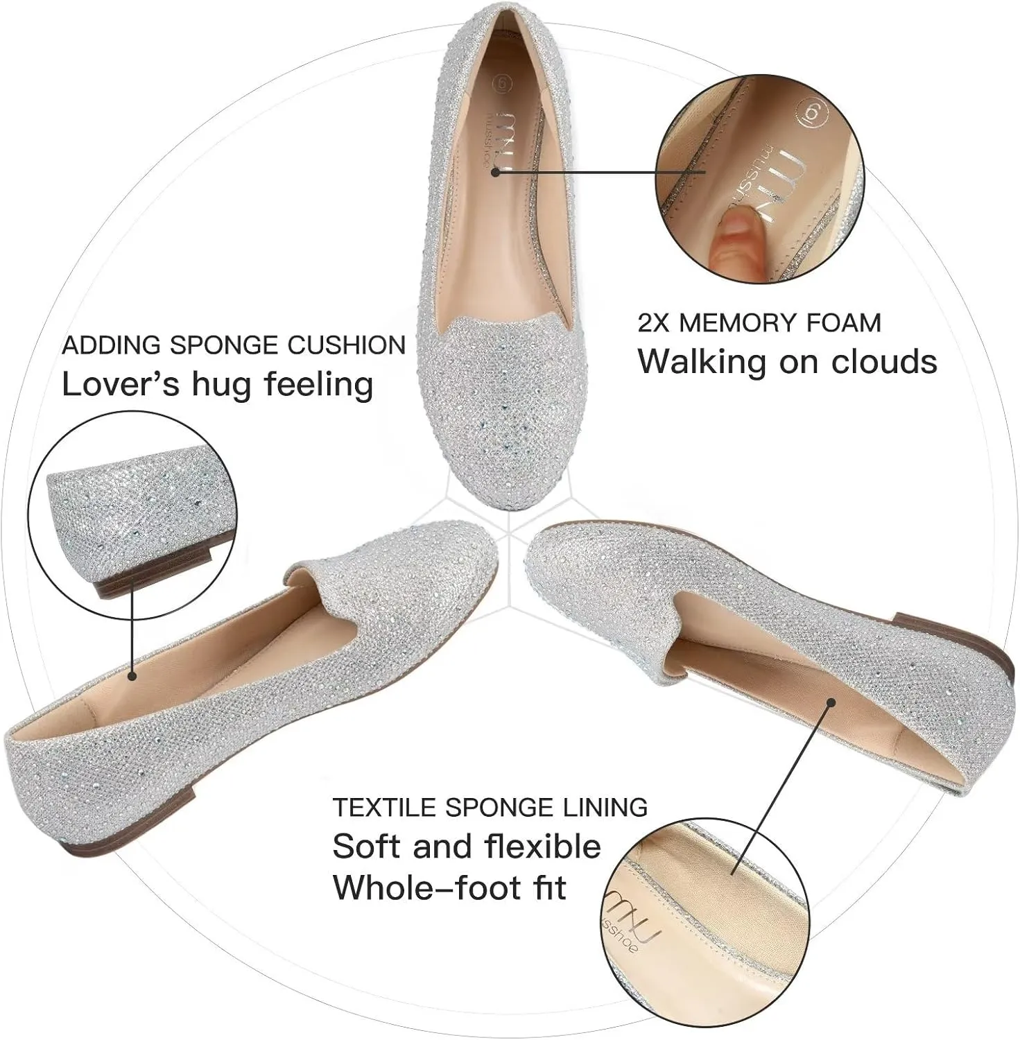 USSHOE Flats Shoes for Women Slip on Round Toe Comfortable Women's Flats Ballet Flats Shoes Loafers