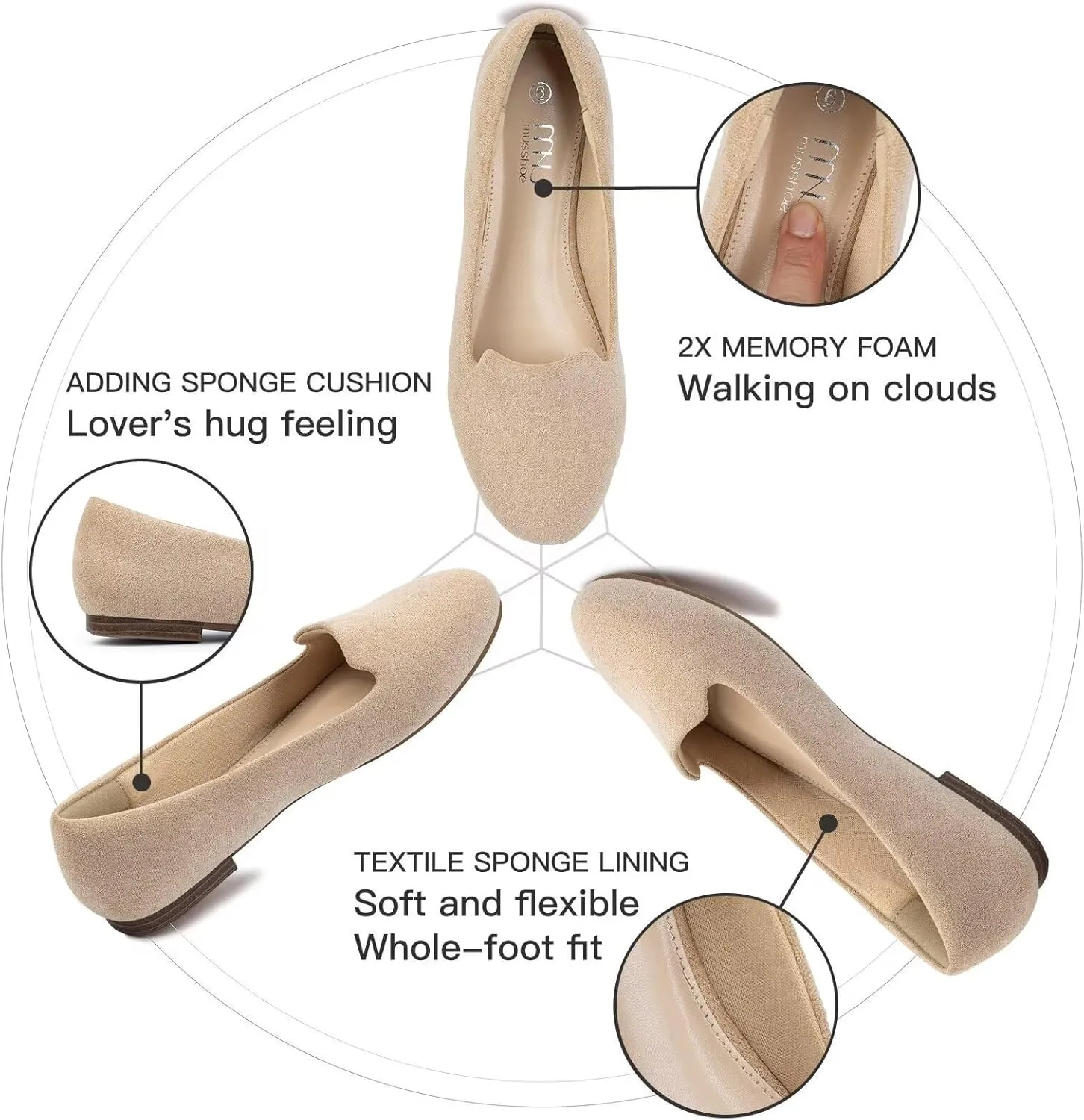 USSHOE Flats Shoes for Women Slip on Round Toe Comfortable Women's Flats Ballet Flats Shoes Loafers