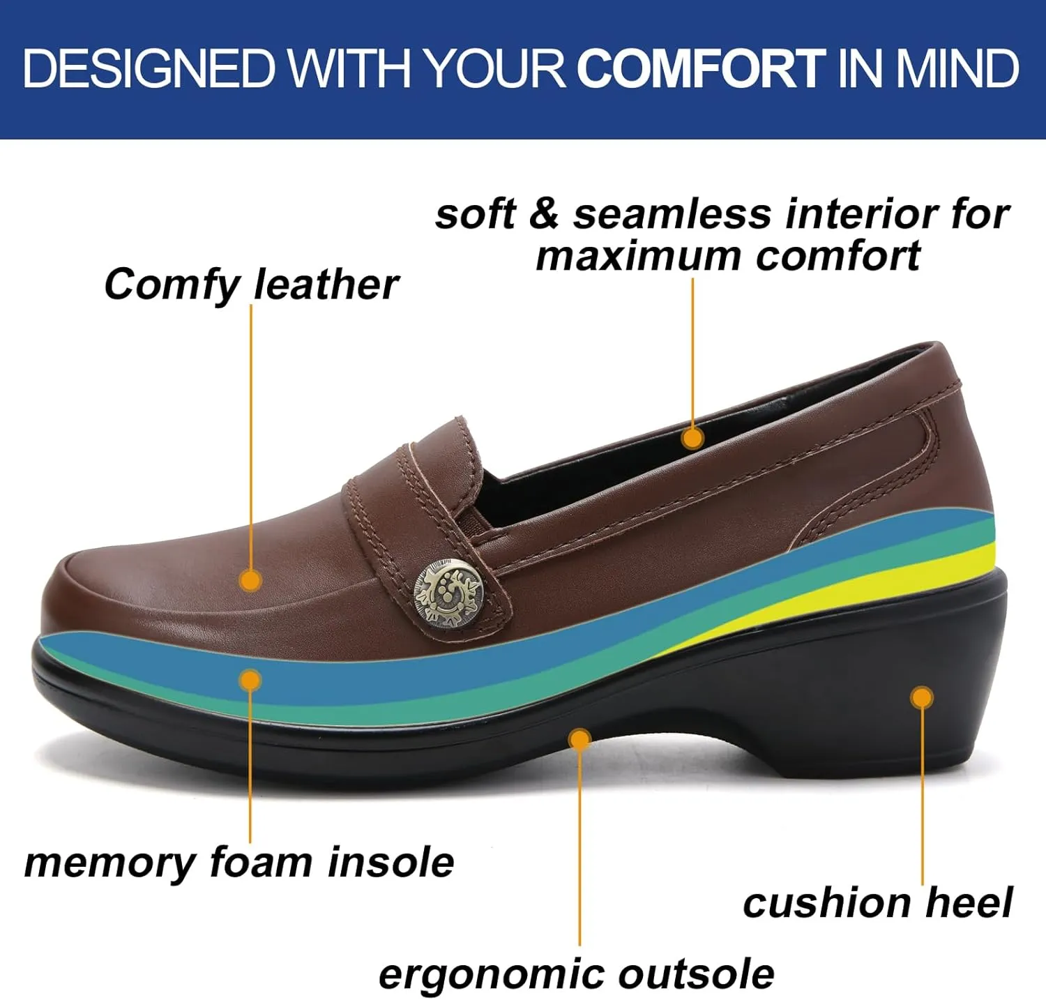 UZB Orthopedic Loafers for Women Dress Shoes Low Heel Slip On Shoes Business Casual Work Office Dressy Shoes