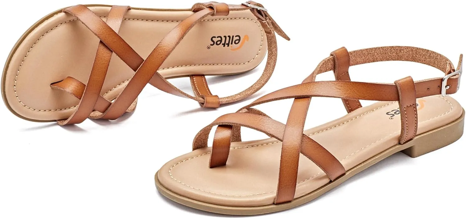 Veittes Women's Flat Slide Sandals - Comfort Casual Criss Cross Flat Summer Shoes.